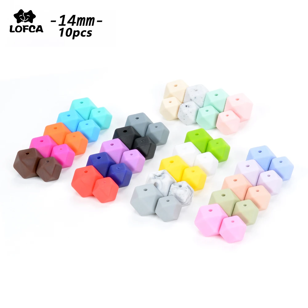 

LOFCA10pcs 14mm Mini Hexagon silicone beads Baby Teether BPA Free DIY Necklace Pacifier Chain Baby Teething Care Infant