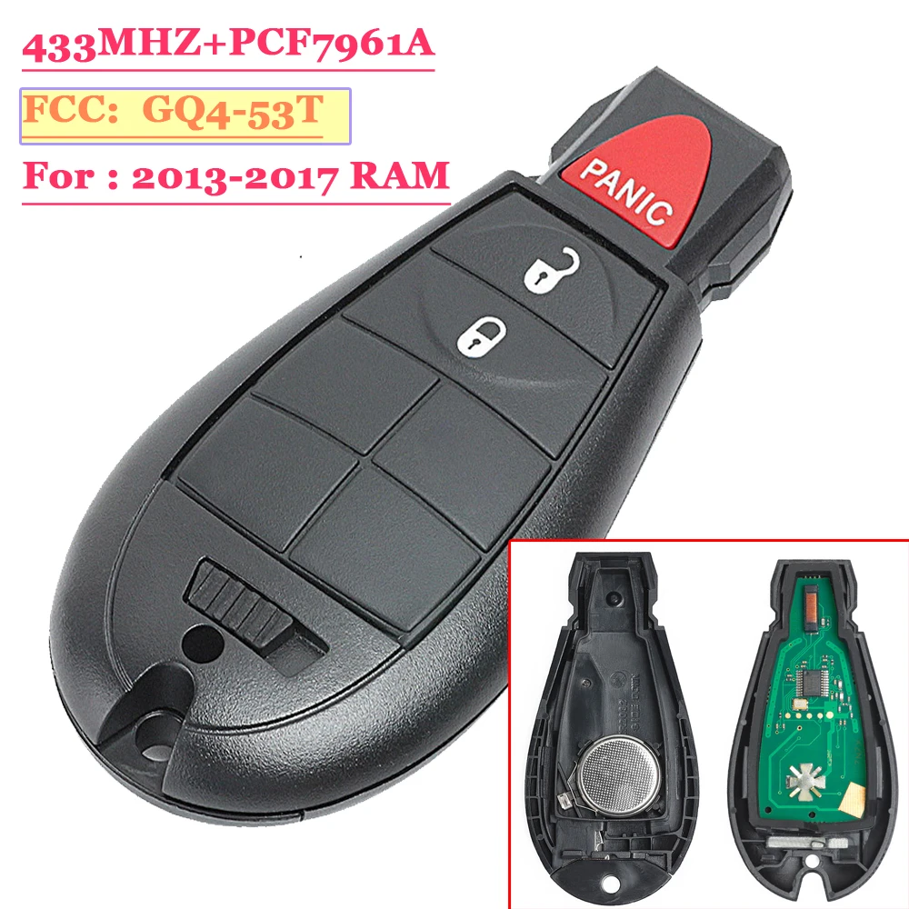 433MHz PCF7961A Chip GQ4-53T Replacement 2+1/ 3+1 4/ 4+1 5 Button Remote Key Fobik Fob for Dodge RAM 1500 2500 3500 4500
433MHz PCF7961A Chip GQ4-53T Replacement 2+1/ 3+1 4/ 4+1 5 Button Remote Key Fobik Fob for Dodge RAM 1500 2500 3500 4500