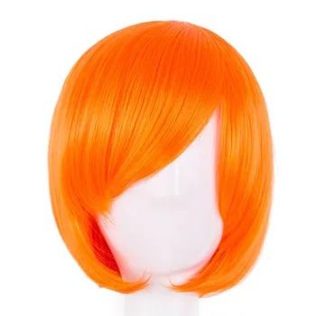 

Fei-Show Inclined Bangs Wig Short Wavy Orange Hair Synthetic Heat Resistant Fiber Women Costume Party Cos-play Peruca Hairpiece