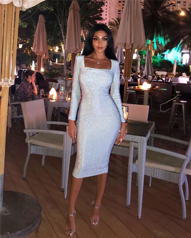Elegant Long Sleeve Knee Length Silver Women's Dress Celebrity Night Party Dresses Formal Dress
Elegant Long Sleeve Knee Length Silver Women's Dress Celebrity Night Party Dresses Formal Dress