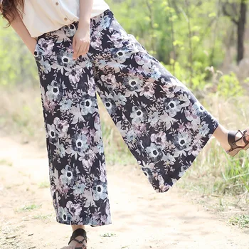 2017 Summer Original National Coloured Drawing Linen Ankle-length Wide Leg Pants Elastic Waist Loose Women Plus Size Trousers
2017 Summer Original National Coloured Drawing Linen Ankle-length Wide Leg Pants Elastic Waist Loose Women Plus Size Trousers