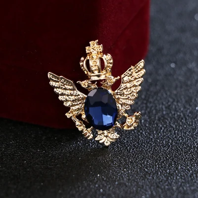 i-Remiel ancient ways small suit crown double-headed eagle wings brooch Fashion male corsage crystal chain tassel badge pin 18
