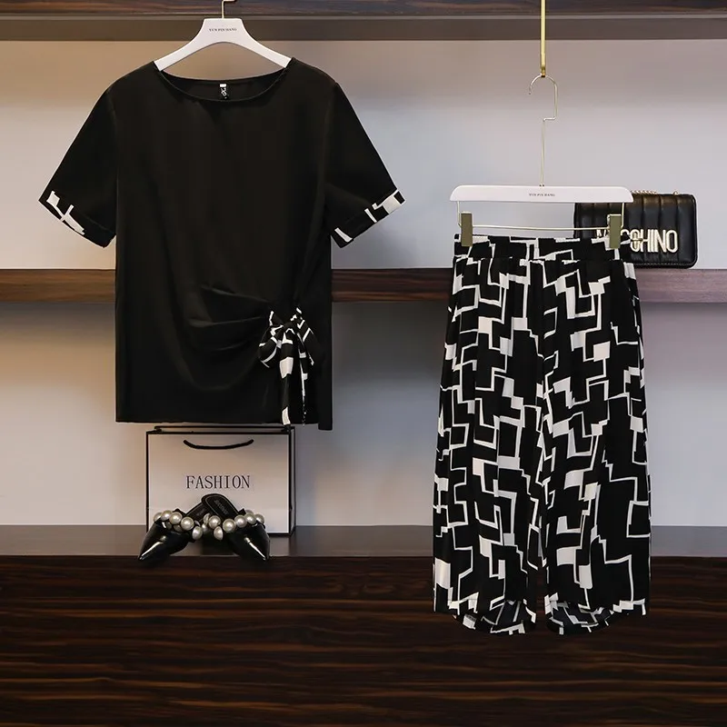 Summer 2019 Skirt Set Women Two Pieces Set Fashion Suit Korean Short Sleeve T-shirt + High Waist print pant Matching Sets 5XL
Summer 2019 Skirt Set Women Two Pieces Set Fashion Suit Korean Short Sleeve T-shirt + High Waist print pant Matching Sets 5XL