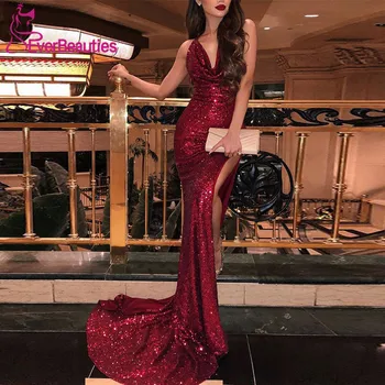 Mermaid Burgundy Evening Dress Long V-Neck Backless Sequins Elegant Formal Dress Sexy Side Slit Robe De Soiree 2020
Mermaid Burgundy Evening Dress Long V-Neck Backless Sequins Elegant Formal Dress Sexy Side Slit Robe De Soiree 2020