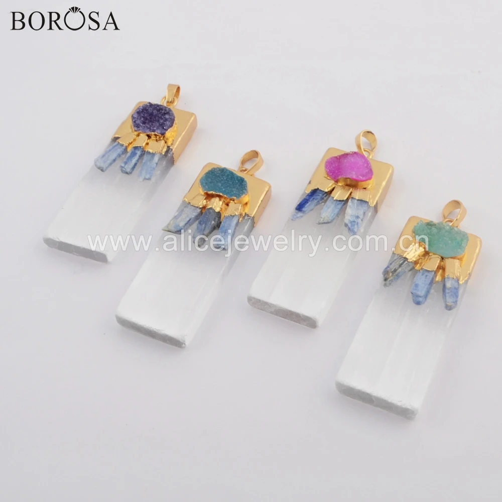 BOROSA Rectangle Selenite Stone Pendant with Natural Kyanite Rainbow Agates Druzy Necklace Charm Jewelry for Women G1779 G1779-N
BOROSA Rectangle Selenite Stone Pendant with Natural Kyanite Rainbow Agates Druzy Necklace Charm Jewelry for Women G1779 G1779-N