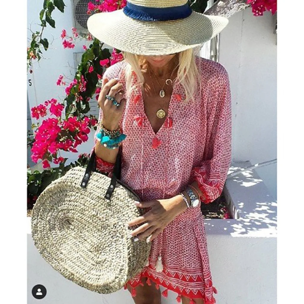 2019 Summer Fashion Women Dress Draped Mini Dresses V-neck Long-sleeved Bohemian Sexy Casual Beach Ladies Dress robe femme
2019 Summer Fashion Women Dress Draped Mini Dresses V-neck Long-sleeved Bohemian Sexy Casual Beach Ladies Dress robe femme