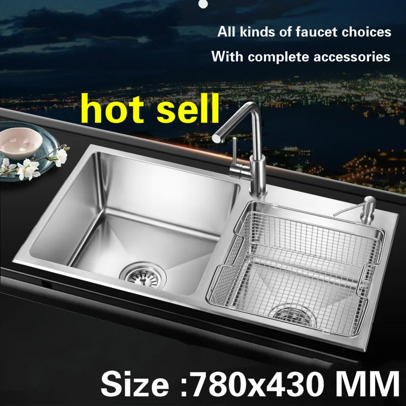 

Free shipping Manual double groove kitchen sink 1 mm thick food grade 304 stainless steel standard hot sell 780x430 MM