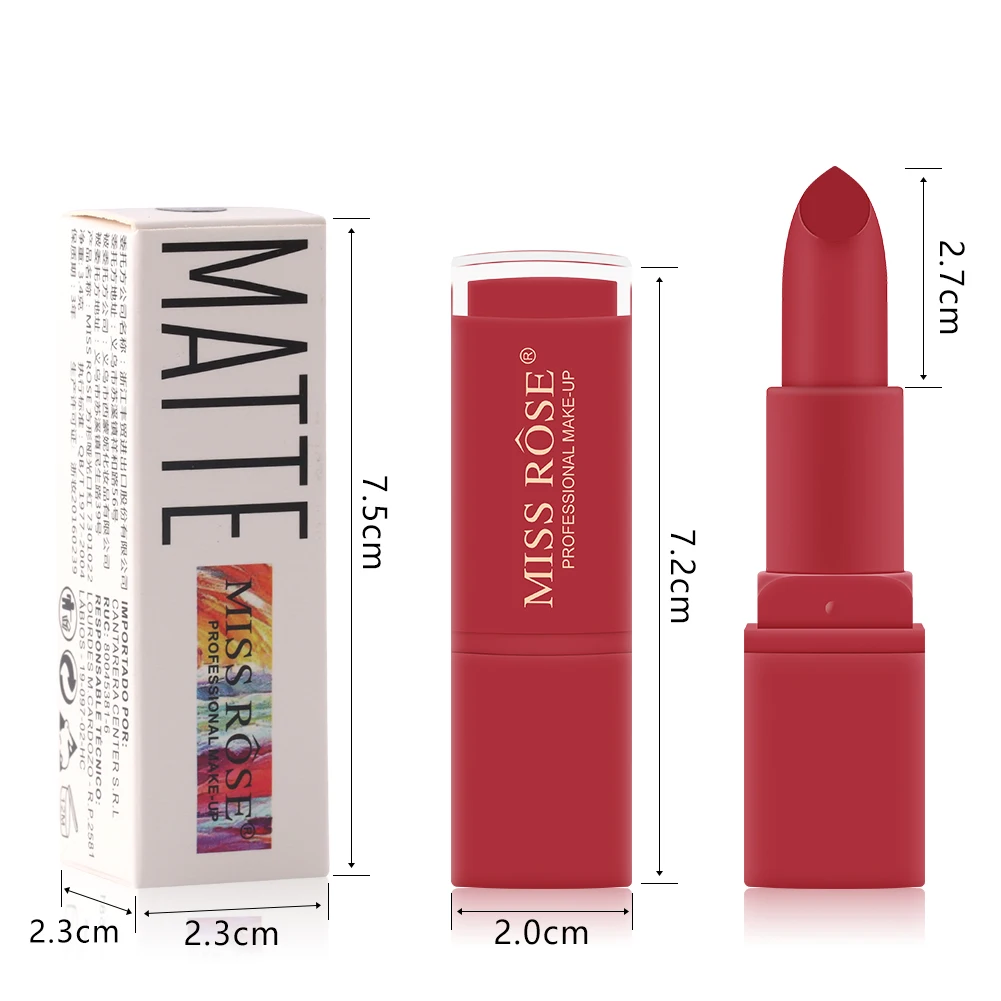 MISS ROSE 12 Colors Matte Pink Natural Makeup Long Lasting Lipstick Waterproof Lips Make up Cosmetic Not Fade Lip Balm TSLM2