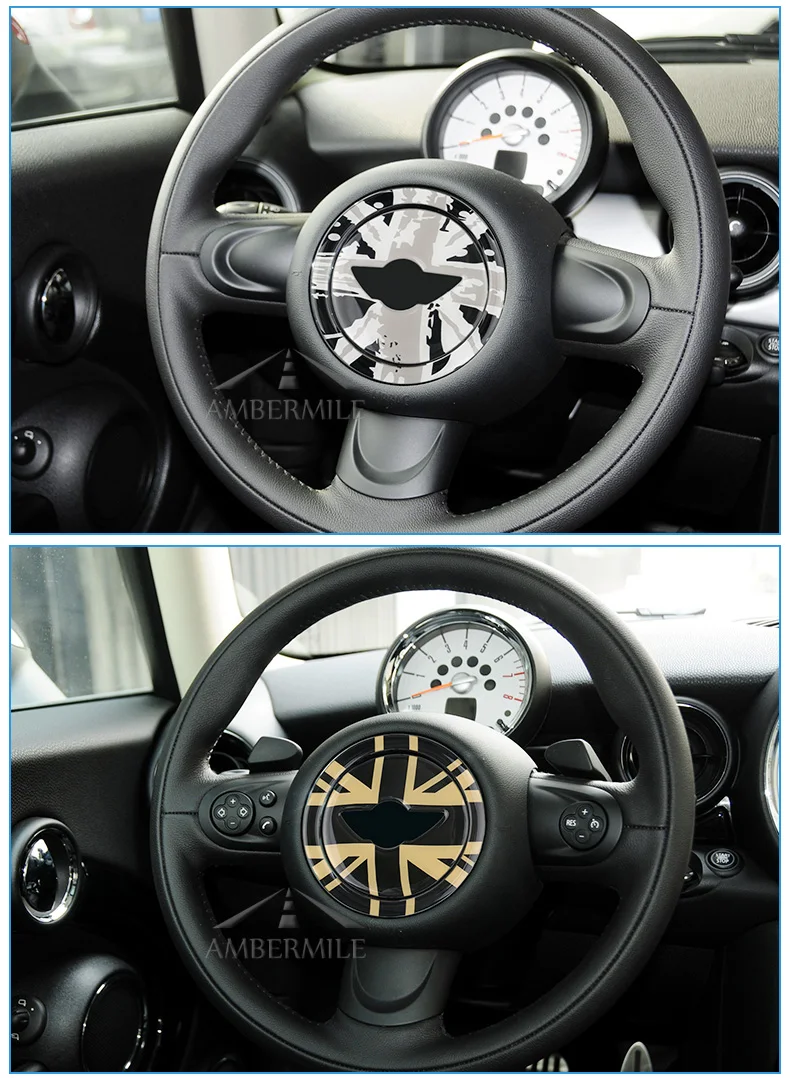 3D Car Steering Wheel Center Stickers Covers Decoration for Mini Cooper Countryman R55 R56 R57 R58 R60 R61 Accessories (7)