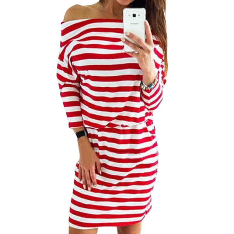 Black White Striped Dress Robe Femme Autumn Winter Women Dresses Long Batwing Sleeve Knee-Length Casual Dresses New GV092 
Black White Striped Dress Robe Femme Autumn Winter Women Dresses Long Batwing Sleeve Knee-Length Casual Dresses New GV092