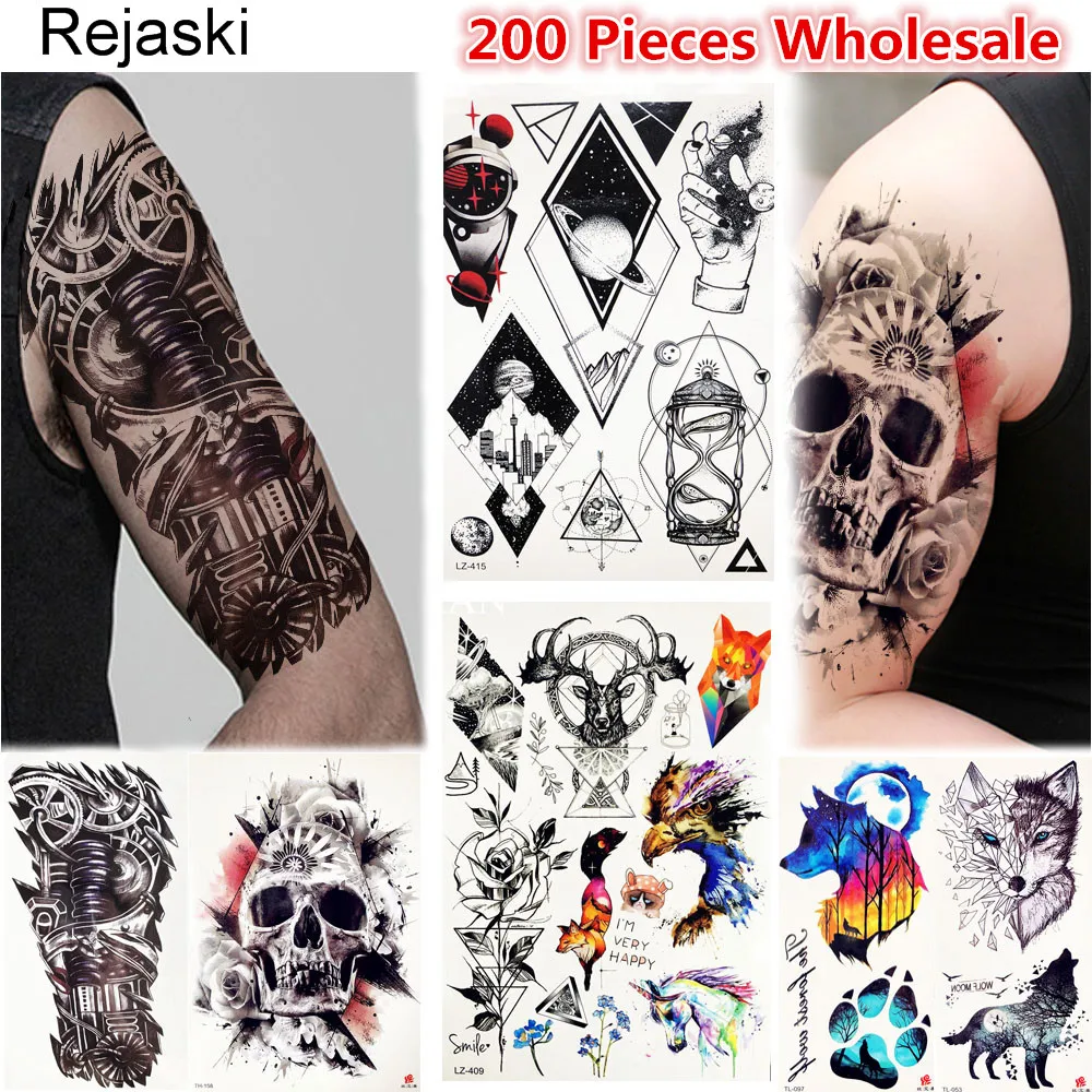 200 Pieces Wholesale Hot Temporary Arm Tattoos Flash Wolf Skull Tatoo 3D Watercolor Body Art For Men Women Henna Tattoo Stickers
200 Pieces Wholesale Hot Temporary Arm Tattoos Flash Wolf Skull Tatoo 3D Watercolor Body Art For Men Women Henna Tattoo Stickers