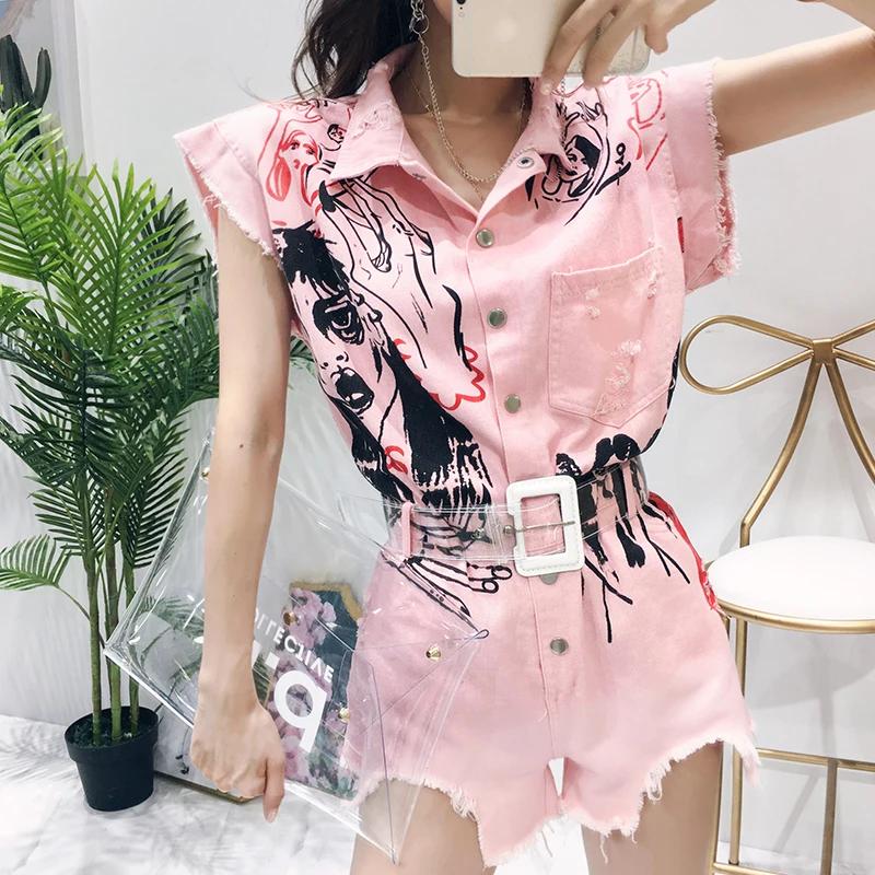 With Belt! 2018 Playsuits Romper Women Graffit Print Hight Street Overalls Denim Casual New Pink Black Playsuits Jumpsuit DY279
With Belt! 2018 Playsuits Romper Women Graffit Print Hight Street Overalls Denim Casual New Pink Black Playsuits Jumpsuit DY279