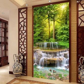 

Custom Mural Wallpaper Classic Forest Waterfalls Nature Landscape Photo Wall Murals Hotel Living Room Entrance Backdrop Wall 3D