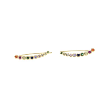 ear climber 925 sterling silver rainbow cz earring elegance delicate multi color bezel cz curved bar silver ear wire 
ear climber 925 sterling silver rainbow cz earring elegance delicate multi color bezel cz curved bar silver ear wire