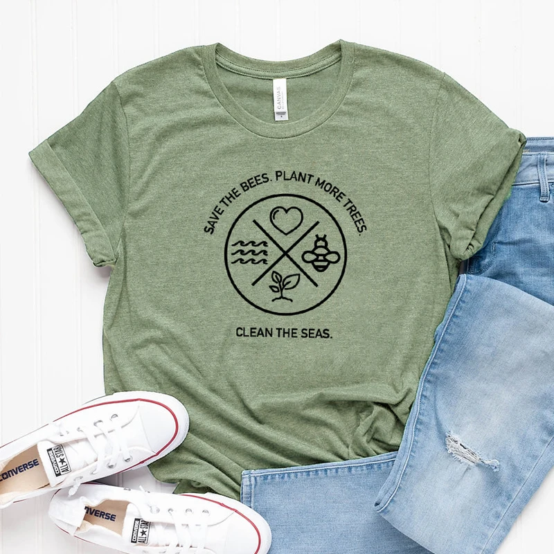 Summer Save The Bees Plant More Trees Clean The Seas T-shirt Chic Women Graphic Vegan Tee Shirt Top Summer Tumblr Hipster Tshirt
Summer Save The Bees Plant More Trees Clean The Seas T-shirt Chic Women Graphic Vegan Tee Shirt Top Summer Tumblr Hipster Tshirt
