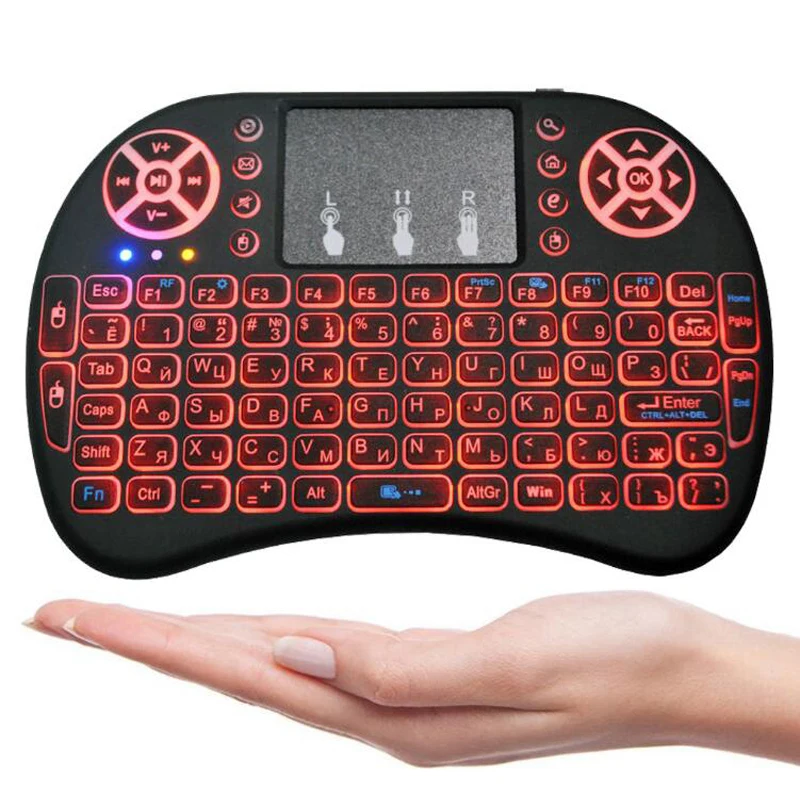 2.4G i8 Wireless Keyboard Mini with Touchpad 3 Color Backlit Russian Spanish Hebrew Air Mouse for Android TV Box Remote Control
2.4G i8 Wireless Keyboard Mini with Touchpad 3 Color Backlit Russian Spanish Hebrew Air Mouse for Android TV Box Remote Control