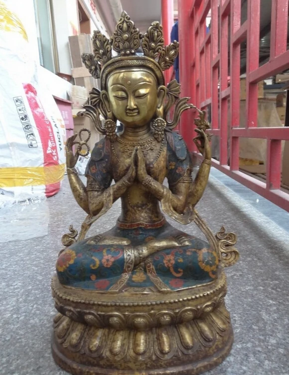 huij 007033 19" China Bronze Gilt Cloisonne 4 Arms Chenrezig Buddha Kwan-Yin GuanYin Statue
huij 007033 19" China Bronze Gilt Cloisonne 4 Arms Chenrezig Buddha Kwan-Yin GuanYin Statue