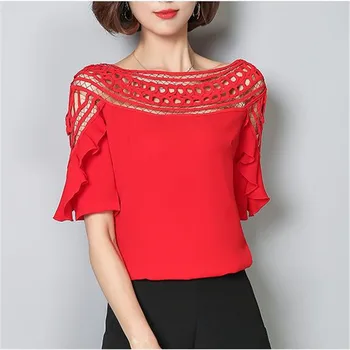 Women Red Black White Blouses Women Summer Blouse Hollow Out Ruffles Short Sleeve Plus Size Shirt blusa chiffon Office Tops 3XL
Women Red Black White Blouses Women Summer Blouse Hollow Out Ruffles Short Sleeve Plus Size Shirt blusa chiffon Office Tops 3XL
