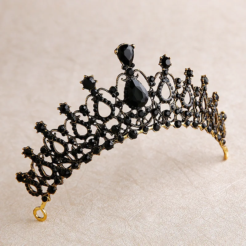 Hot Gothic Barque Crown Black Crystals Wedding Tiara Bridal Headbands Vintage