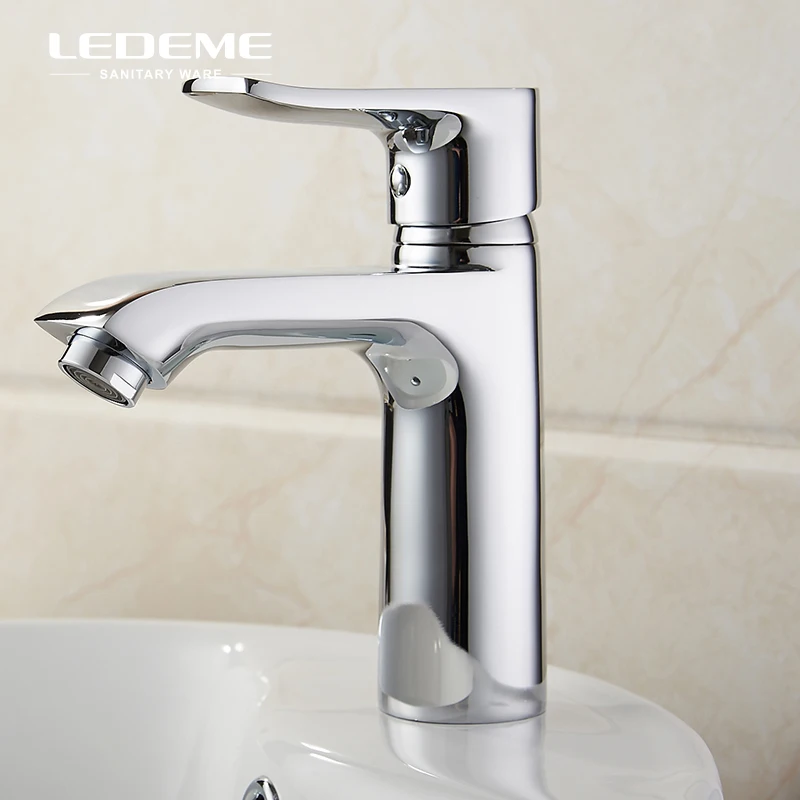 Фото LEDEME Brass Basin Faucet Square Single Handle Lavatory Sink Mixer Tap Crane For Bathroom Chrome Finished L1034 | Строительство и