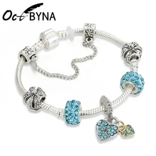 Kaisai Romantic Pandora Bracelets Silver Color Heart Pendant Charm Bracelets & Bangle with Blue Beads Jewelry
Kaisai Romantic Pandora Bracelets Silver Color Heart Pendant Charm Bracelets & Bangle with Blue Beads Jewelry