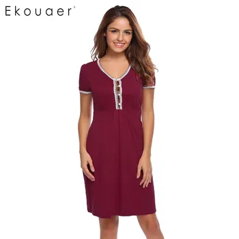 Ekouaer Brand Casual Nightwear Summer V-Neck Slim Solid Sleepwear Women Lace-Trimmed Short Sleeve Button Nighties Nightgown
Ekouaer Brand Casual Nightwear Summer V-Neck Slim Solid Sleepwear Women Lace-Trimmed Short Sleeve Button Nighties Nightgown