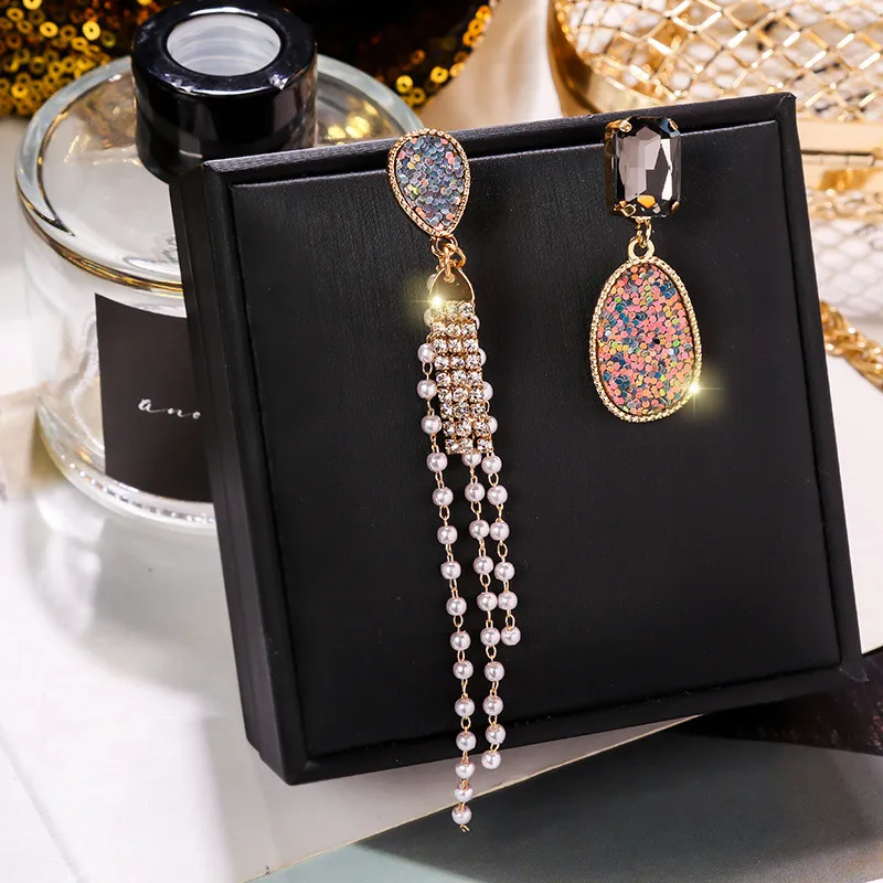 Korean Oval Asymmetric Shiny Crystal Earrings Long Tassel Pearl Dangle Drop Earrings Women Girl Fashion Jewelry EC1906
Korean Oval Asymmetric Shiny Crystal Earrings Long Tassel Pearl Dangle Drop Earrings Women Girl Fashion Jewelry EC1906