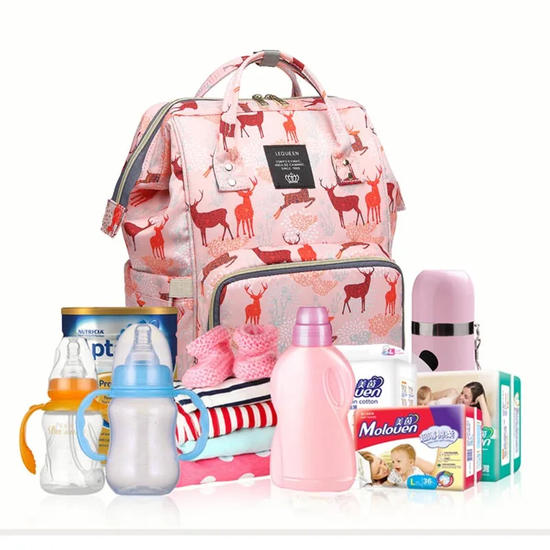 Фото Lequeen Diaper Bag Deer pattern Travel bag Backpack Nursing Multiple Mummy Nappy Bebe accessories | Мать и ребенок