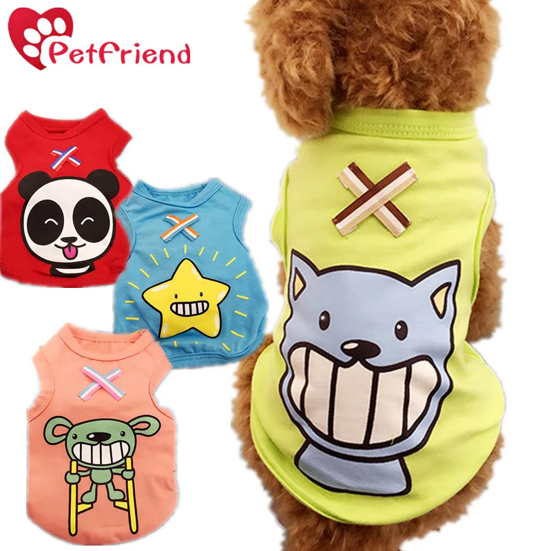 Image New Arrival Cheap Dog Clothes Funny Cartoon Pattern Cat Clothes Vest  Colorful Choose Small Pet Clothing Pug Yorkshire Poodle