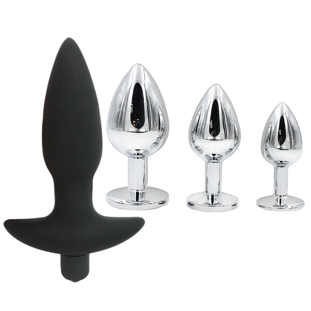 4 PCS /SET Stainless Steel Anal Bead/ Butt Plugs Silicone&10 Modes Anal Plug Vibrator Big Bullet Vibrator Sex Toys for Woman Men