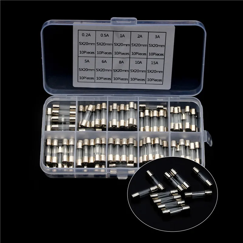 100PCS/BOX 12 Values Fast Blow Glass Tube Fuses Assorted Kit Quick Blow Glass Fuse 0.2A 0.5A 1A 2A 3A 5A 6A 8A 10A 15A 20x5mm
100PCS/BOX 12 Values Fast Blow Glass Tube Fuses Assorted Kit Quick Blow Glass Fuse 0.2A 0.5A 1A 2A 3A 5A 6A 8A 10A 15A 20x5mm