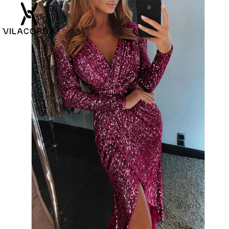 Sexy Vestidos Long-Sleeved V-Neck Sequins Shiny High-Waist Split Dress For Women Vestido Modis Party Dress vestidos de fiesta
Sexy Vestidos Long-Sleeved V-Neck Sequins Shiny High-Waist Split Dress For Women Vestido Modis Party Dress vestidos de fiesta