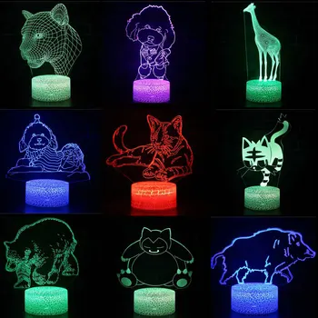

3D LED Custom Night Lights Cat Dog Bear Color Change Hologram Atmosphere Novelty Lamp for Home Decoration Visual Illusion Gift