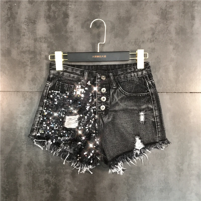 Sequins Women Denim Shorts Stitching Hole Mahogany Washed Denim Shorts Female 2019 Spring New Bottom
Sequins Women Denim Shorts Stitching Hole Mahogany Washed Denim Shorts Female 2019 Spring New Bottom