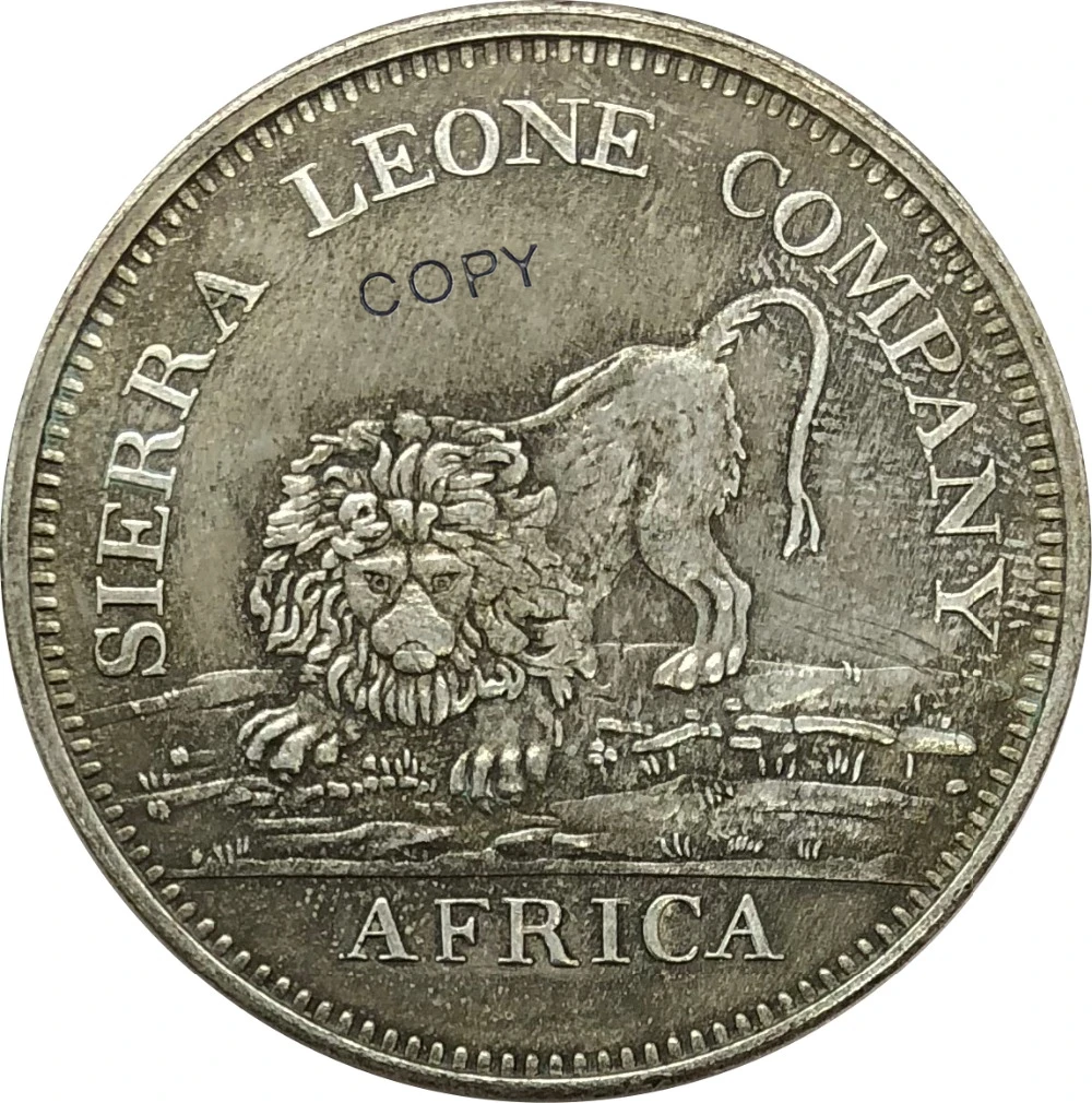 1791 Africa British colony Sierra Leone Company 100 One Dollar Piece Cupronickel Plated Silver Copy Coin
1791 Africa British colony Sierra Leone Company 100 One Dollar Piece Cupronickel Plated Silver Copy Coin