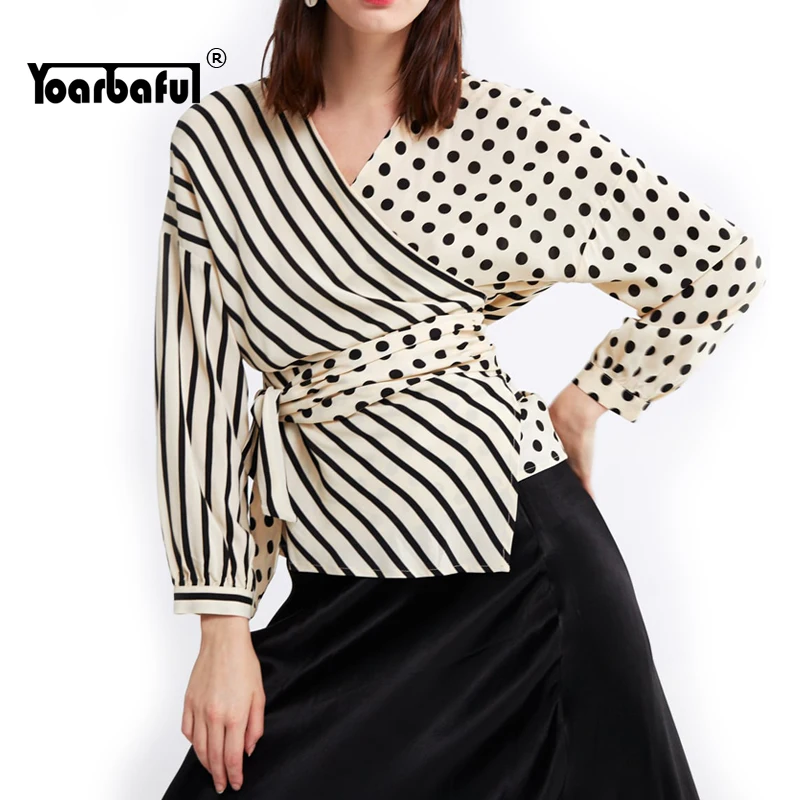 Hot Sales Striped Dot Printed Vintage Loose Blouses Women Long Sleeve Office Shirts Lady Elegant Wrap V Neck Female OL Blusas
Hot Sales Striped Dot Printed Vintage Loose Blouses Women Long Sleeve Office Shirts Lady Elegant Wrap V Neck Female OL Blusas