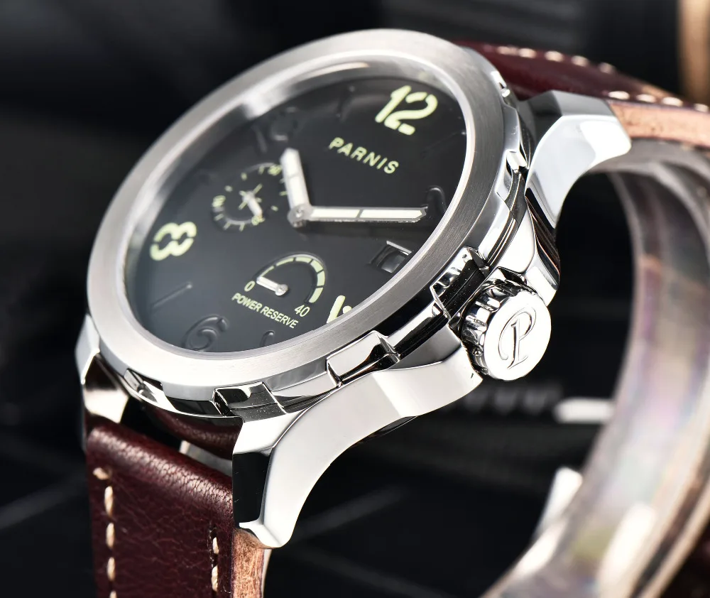 44mm Parnis Automatic Watch Men Top Brand Luxuury Silver Menchanical Watches Leather Luminous Date Date PVD Sapphire
44mm Parnis Automatic Watch Men Top Brand Luxuury Silver Menchanical Watches Leather Luminous Date Date PVD Sapphire