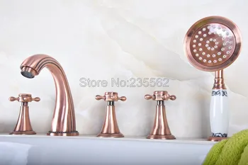 Antique Red Copper Finish Widespread Bathtub 5 Pcs Set Faucet with Handheld Shower Side Sprayer ltf200
Antique Red Copper Finish Widespread Bathtub 5 Pcs Set Faucet with Handheld Shower Side Sprayer ltf200