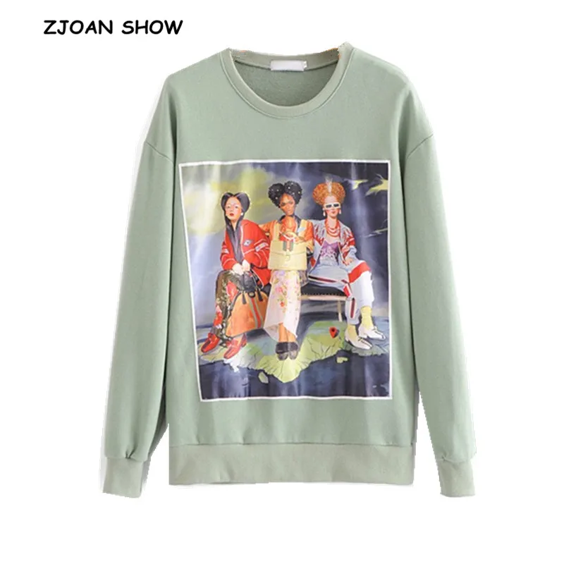 Harajuku Character Beauty Print Sweatshirts Green Vintage O neck Long Sleeve Sweats New 2018 Women Loose Short Jumper Sweats
Harajuku Character Beauty Print Sweatshirts Green Vintage O neck Long Sleeve Sweats New 2018 Women Loose Short Jumper Sweats