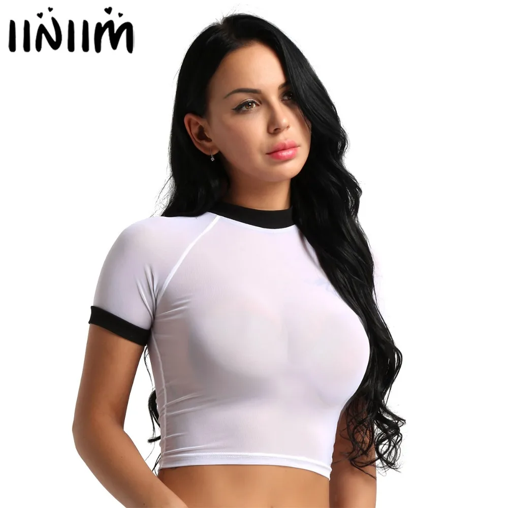 iiniim White Womens Soft Mesh See Through Sheer Round Neck Short Sleeve Crop Top Casual Cocktail Party Clubwear T-shirt
iiniim White Womens Soft Mesh See Through Sheer Round Neck Short Sleeve Crop Top Casual Cocktail Party Clubwear T-shirt