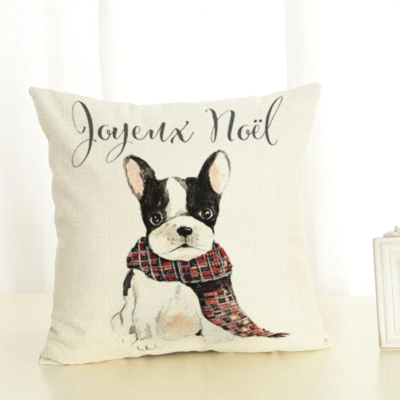 Dog Cushion Cover 45x45cm Pillow Cases Home Decor Animals French Bulldog Printing Cotton Linen Pillowcases (9)