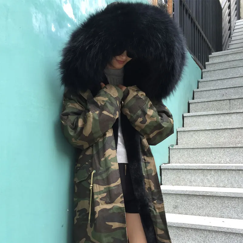 Camouflage long deep black faux fur casual wear thickness lined huge raccoon fur hoodies mr mrs wear
Camouflage long deep black faux fur casual wear thickness lined huge raccoon fur hoodies mr mrs wear