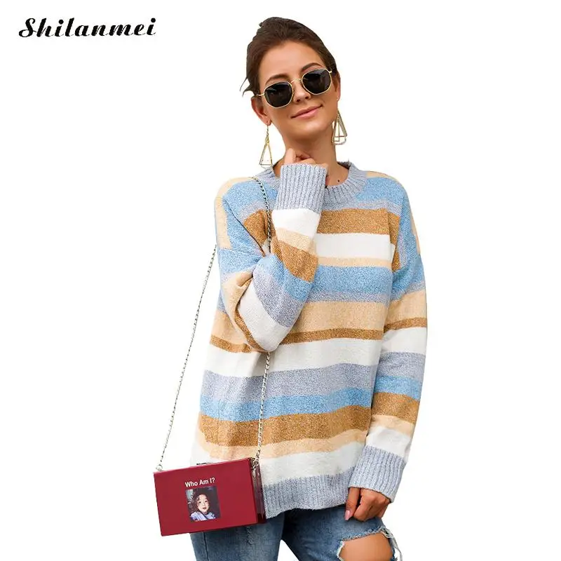 Winter Warm Sweater Long Sleeve Knitted Pullover Fashion Colorful Striped 2019 New Causal Loose Autumn Pull Femme Sweater Jumper
Winter Warm Sweater Long Sleeve Knitted Pullover Fashion Colorful Striped 2019 New Causal Loose Autumn Pull Femme Sweater Jumper
