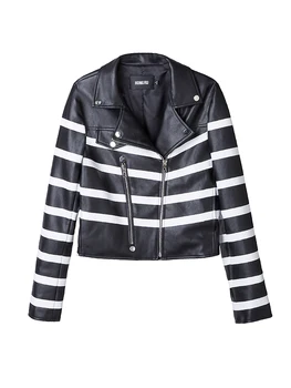 Striped Soft Leather Jacket Women Autumn PU Leather Motorcycle Black White Color Block Long Sleeve Biker Coat HR1006
Striped Soft Leather Jacket Women Autumn PU Leather Motorcycle Black White Color Block Long Sleeve Biker Coat HR1006