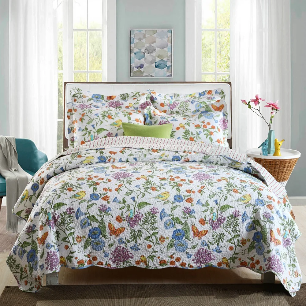 CHAUSUB Spring Flower Quilt Set 3PCS 100% Cotton Quilts Quilted Bedspread Bed Cover Sheets Pillowcase Coverlet Set KING Size
CHAUSUB Spring Flower Quilt Set 3PCS 100% Cotton Quilts Quilted Bedspread Bed Cover Sheets Pillowcase Coverlet Set KING Size