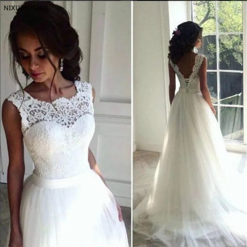Bohemian Lace Cheap 2019 Beach Wedding Dresses Crew A-line Tulle Bridal Dresses Boho Chic Beach Country Wedding Gowns
Bohemian Lace Cheap 2019 Beach Wedding Dresses Crew A-line Tulle Bridal Dresses Boho Chic Beach Country Wedding Gowns
