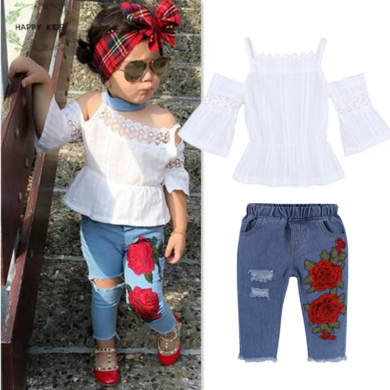 Dtz378 Fashion Summer Girls Clothing Sets Baby Kids Clothes lacework hollow out Tops +Hole flower Jeans 2Pcs Suits Girls Clothes
Dtz378 Fashion Summer Girls Clothing Sets Baby Kids Clothes lacework hollow out Tops +Hole flower Jeans 2Pcs Suits Girls Clothes
