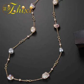 ZHIXI Fine 9K Yellow Gold Jewelry Long Pearl Necklace Natural Baroque Pearl Sweater Chain For Women Anniversary Gift X328 
ZHIXI Fine 9K Yellow Gold Jewelry Long Pearl Necklace Natural Baroque Pearl Sweater Chain For Women Anniversary Gift X328