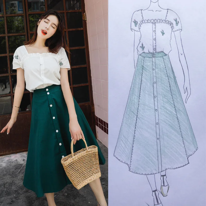 Women Funny Cactus Tops 2 Piece Set Kawayi Square Collar White Shirts And Green Midi Skirt Suit Korean Chic Female Sets
Women Funny Cactus Tops 2 Piece Set Kawayi Square Collar White Shirts And Green Midi Skirt Suit Korean Chic Female Sets