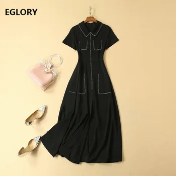 Elegant Black Dress for Party 2019 Summer Women Turn-down Collar White Embroidery Stiching Deco Short Sleeve Mid-Calf Dress Work
Elegant Black Dress for Party 2019 Summer Women Turn-down Collar White Embroidery Stiching Deco Short Sleeve Mid-Calf Dress Work